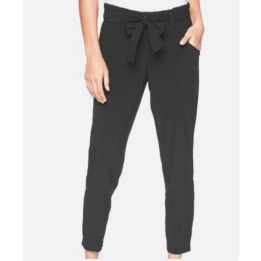 Athleta Belted Skyline Pants Size 2 Black Ankle Travel Athleisure Pull On